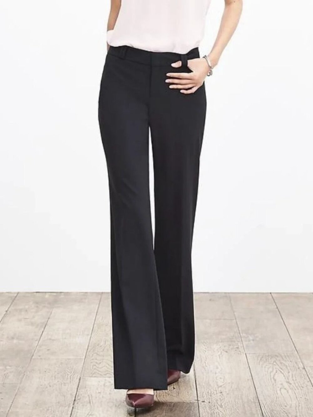 NWT! LONG Banana Republic Jackson Fit Wool Wide-Leg Pants in Black 8L